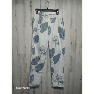 L' Atiste Women's Large White And Gray Floral Pleated Pants
